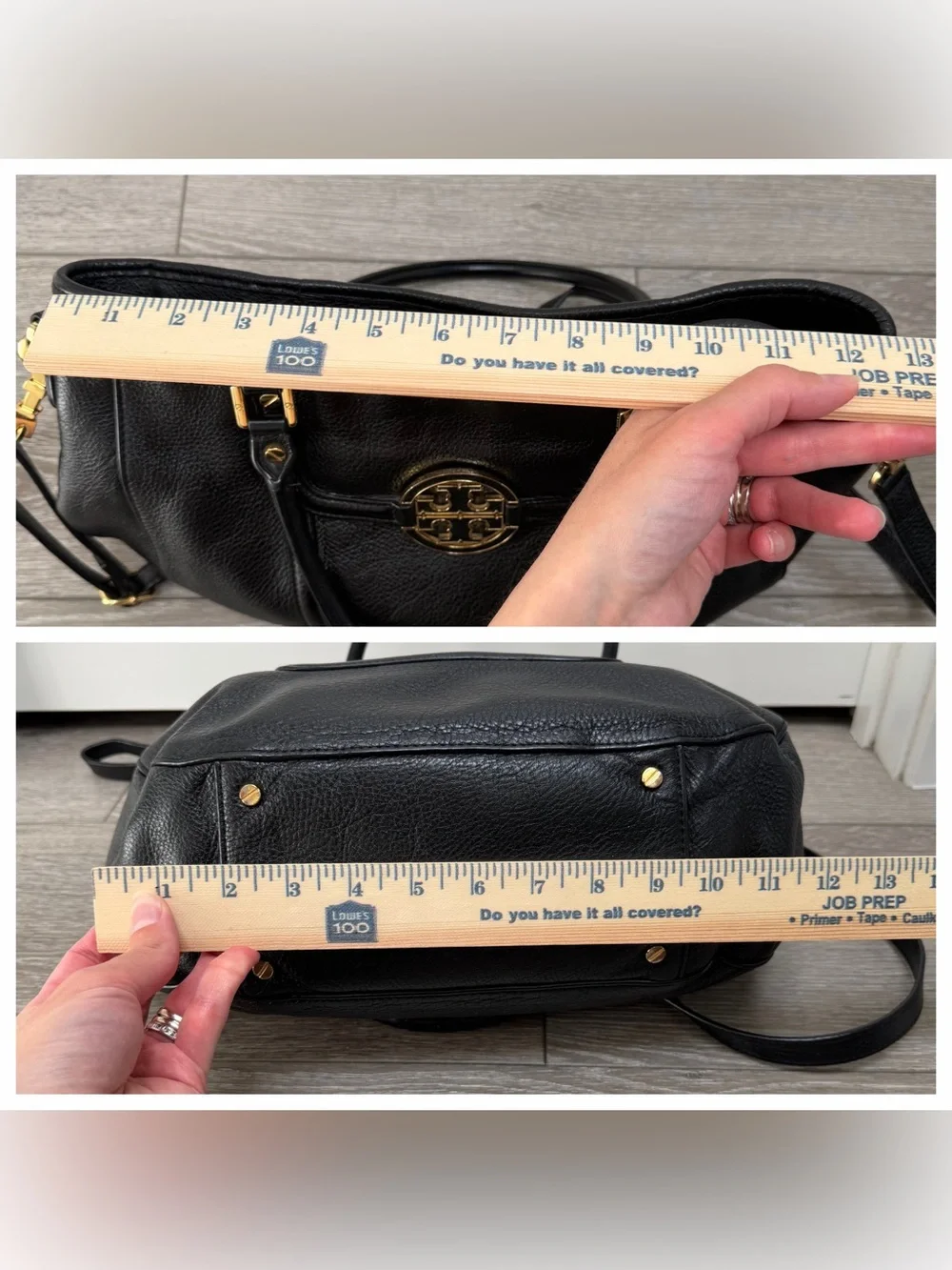 TORY BURCH AMANDA CLASSIC HOBO SATCHEL CROSSBODY HANDBAG BLACK PEBBLED LEATHER